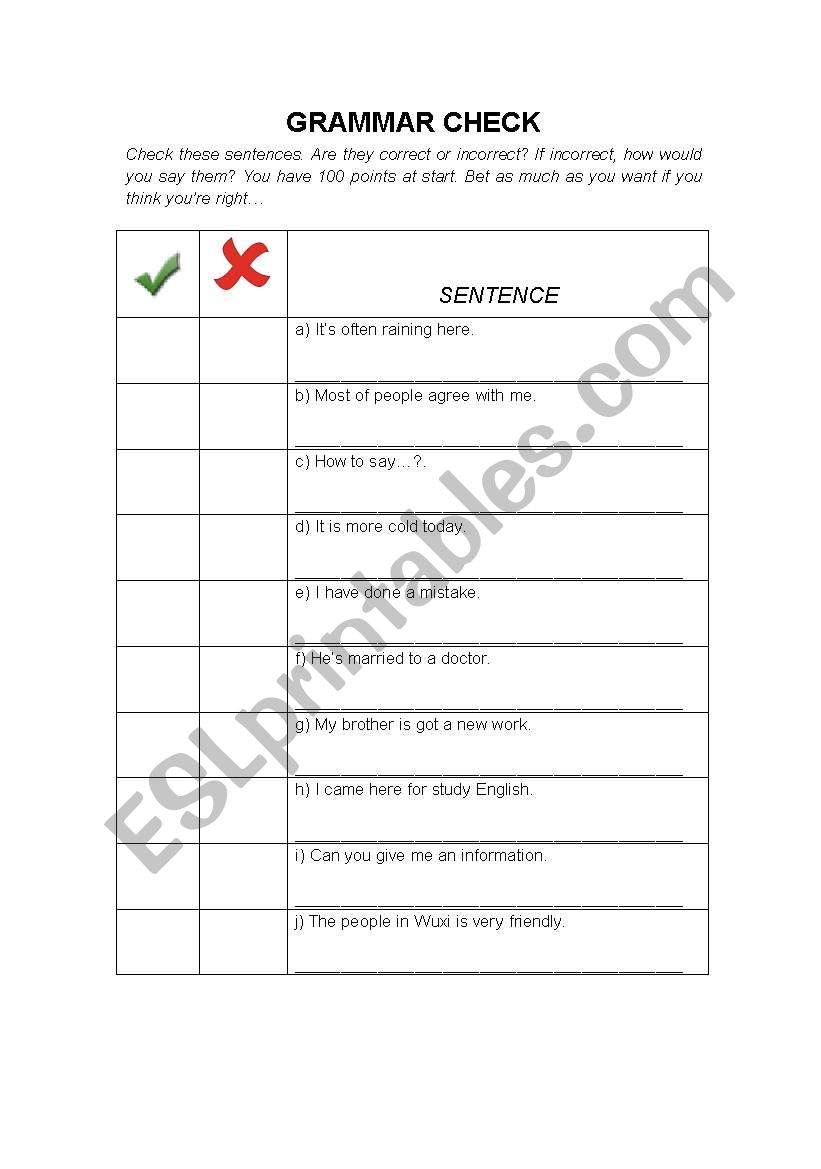 Grammar Check - Pre Intermediate