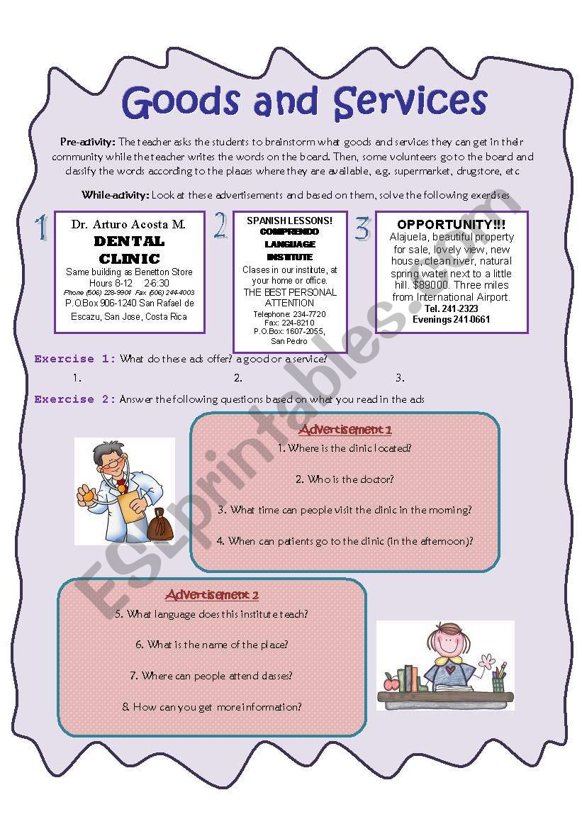 Goods And Services ESL Worksheet By Vicmon