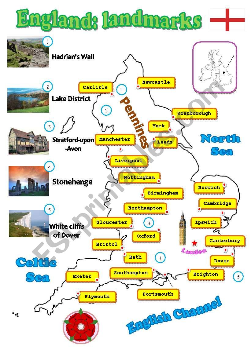 England: landmarks worksheet