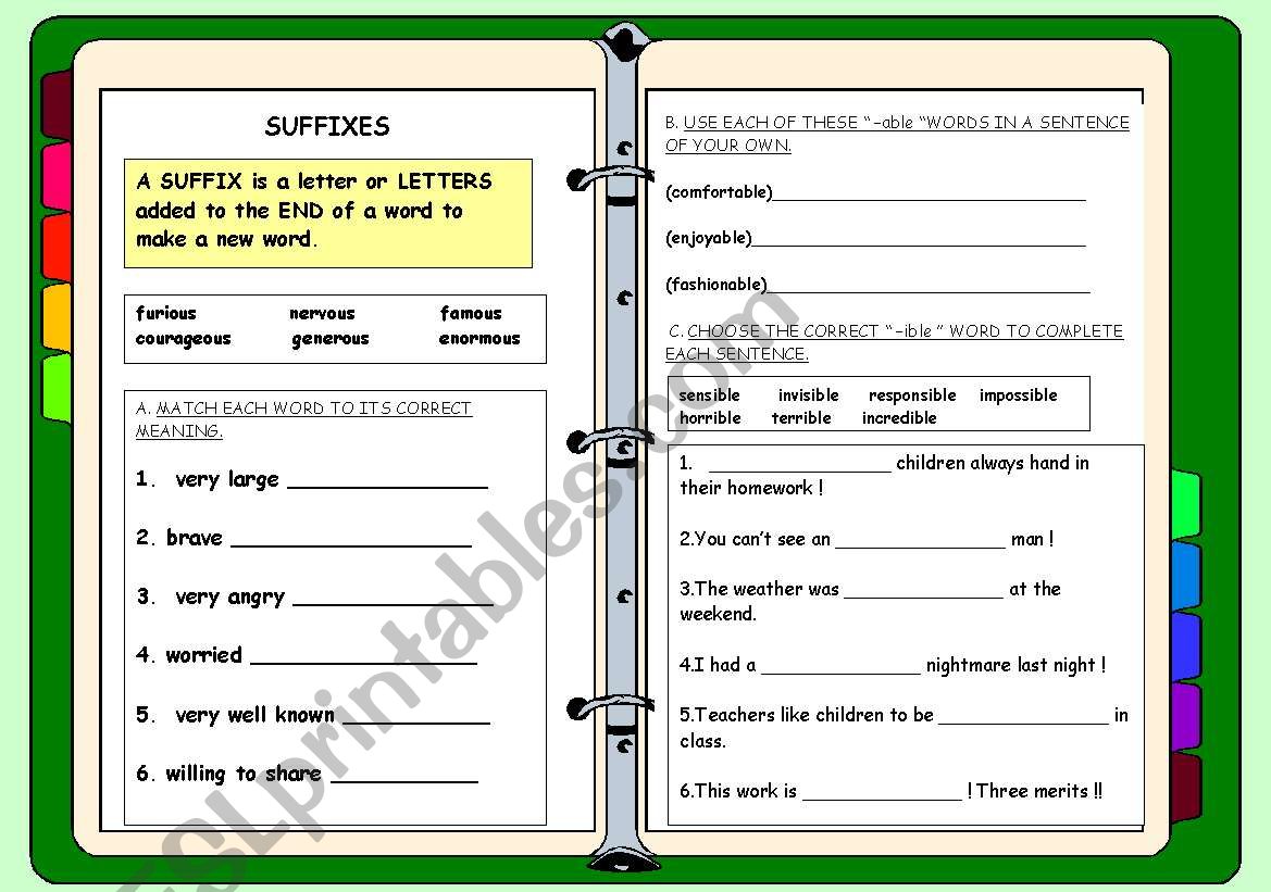 SUFFIXES  worksheet