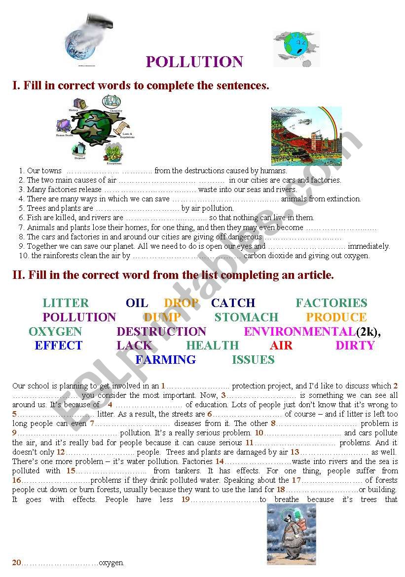 Pollution worksheet