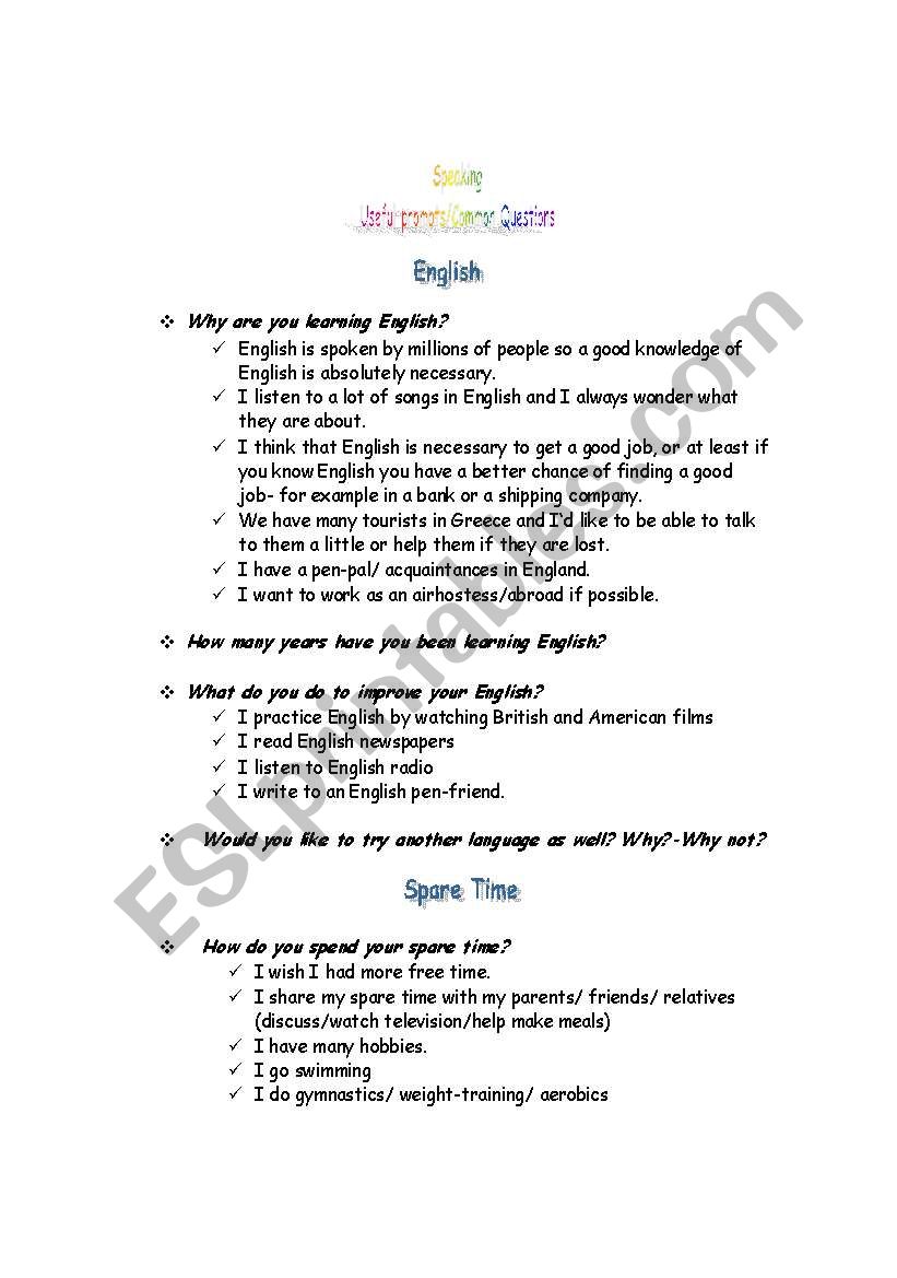 useful speaking prompts worksheet