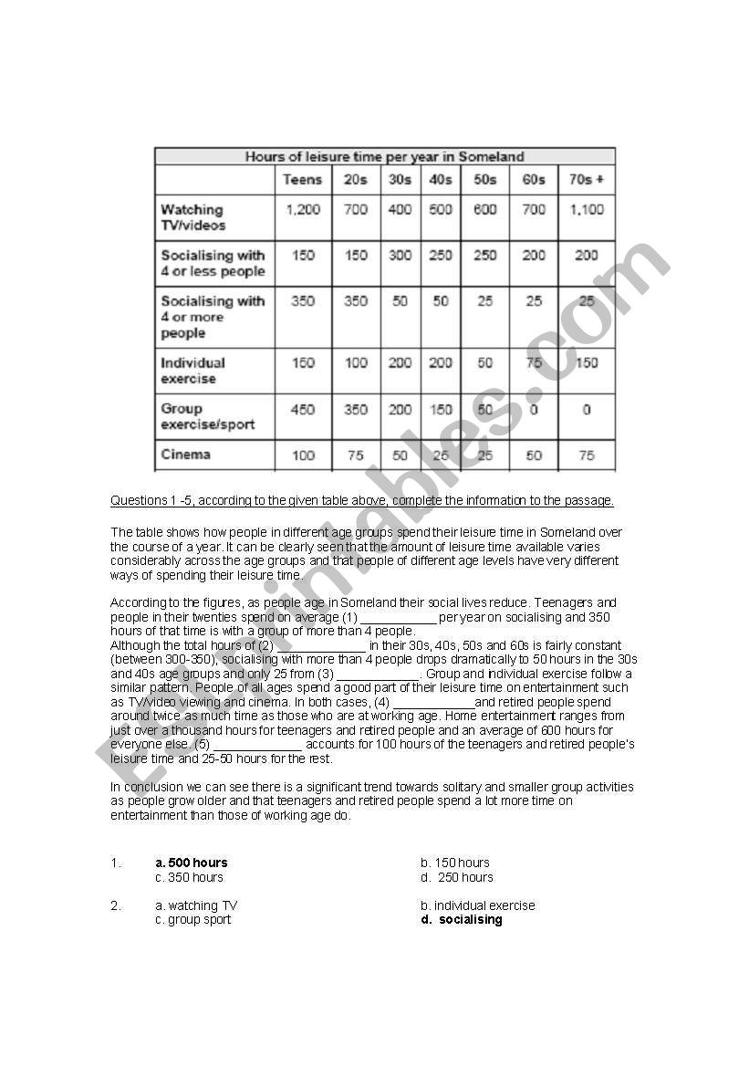 Writing Tables worksheet