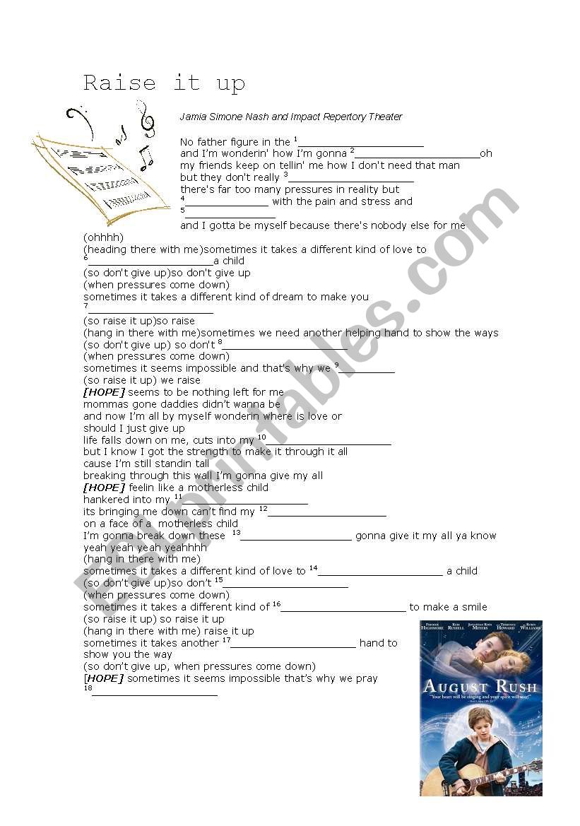 Raise it up - August Rush worksheet