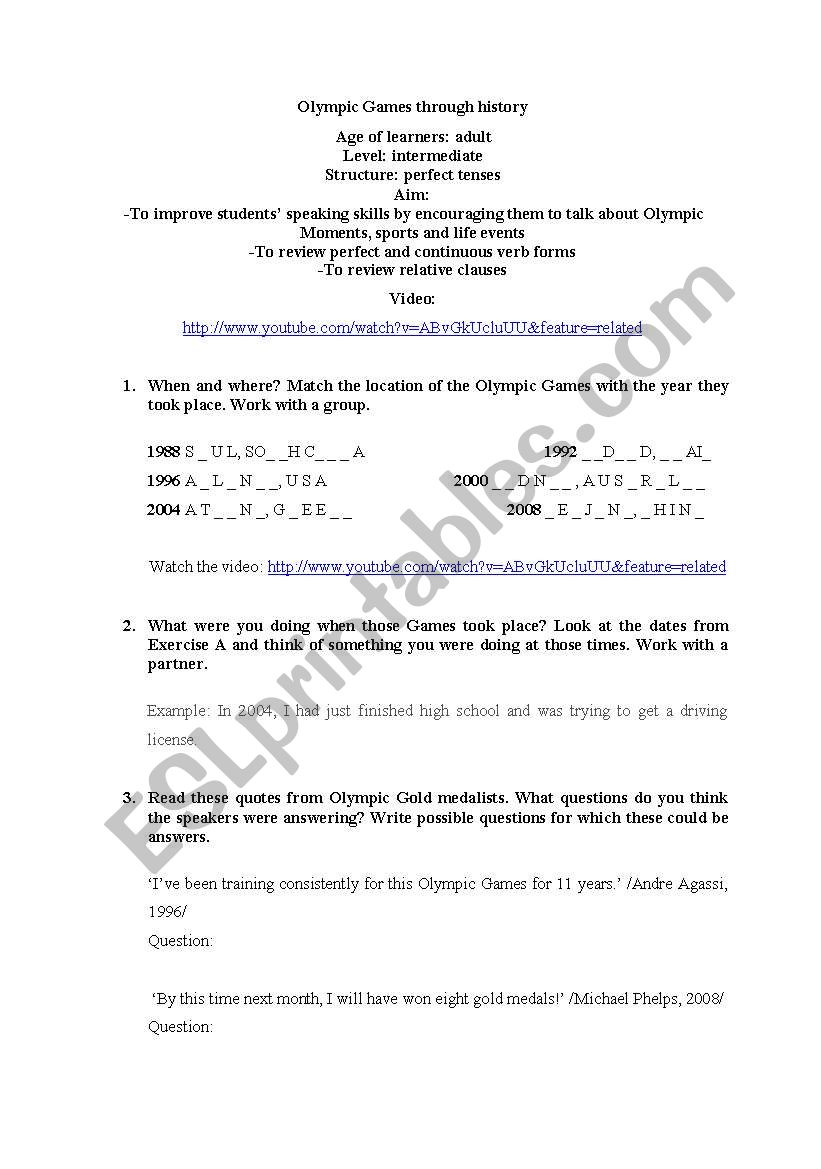 Olimpia worksheet