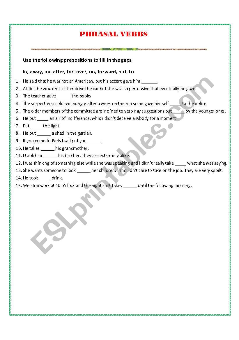Practice phrasal verbs worksheet