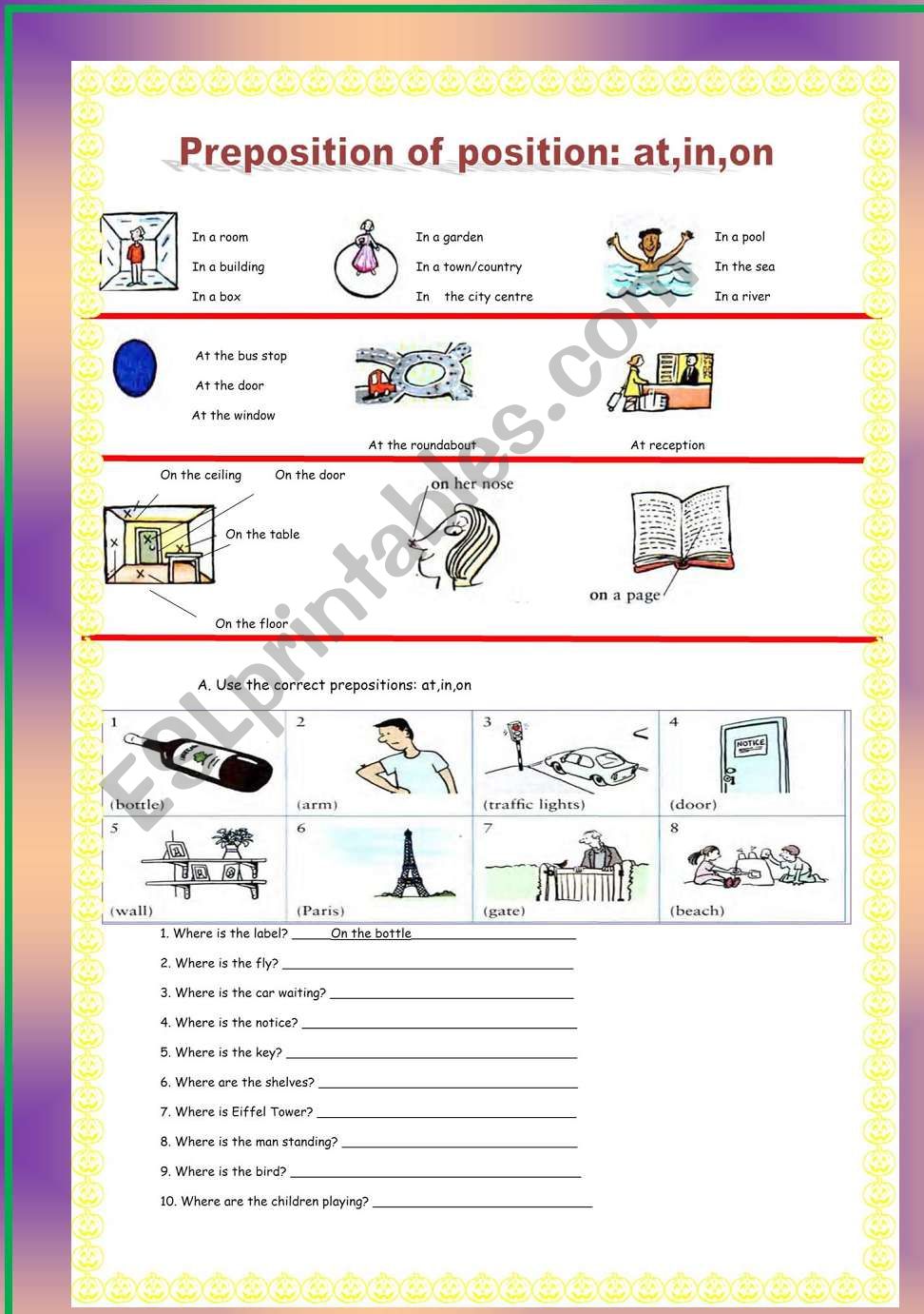 prepositions of positiom:at,in,on