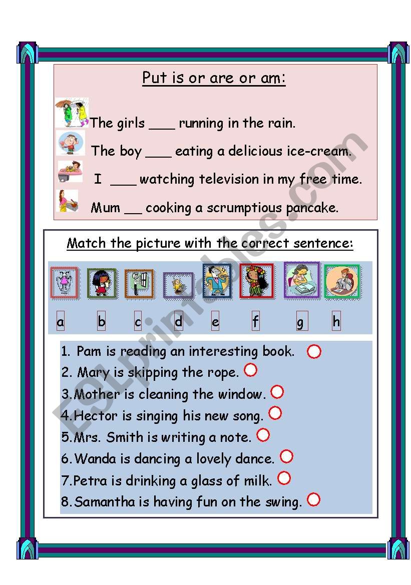 Put is or  are or am worksheet