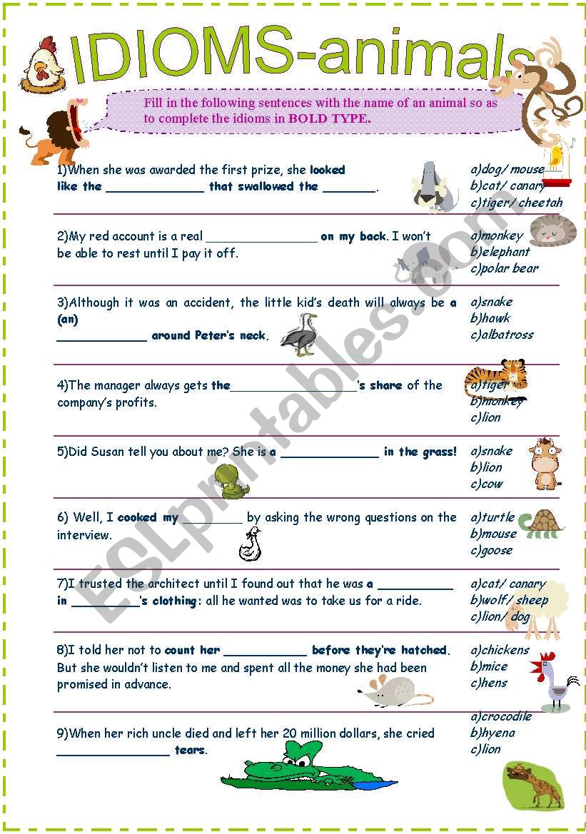 IDIOMS-ANIMALS worksheet