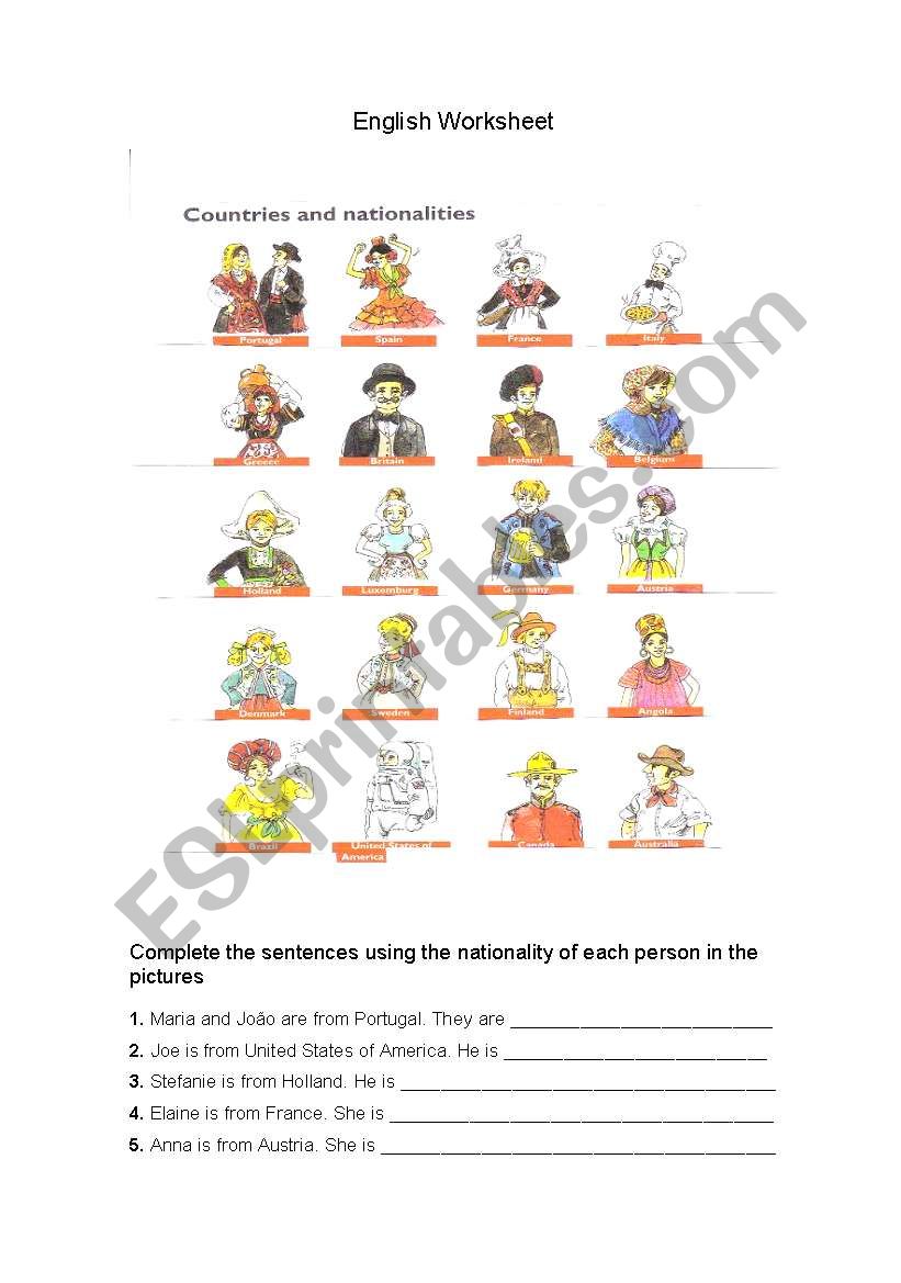 Nationalities worksheet