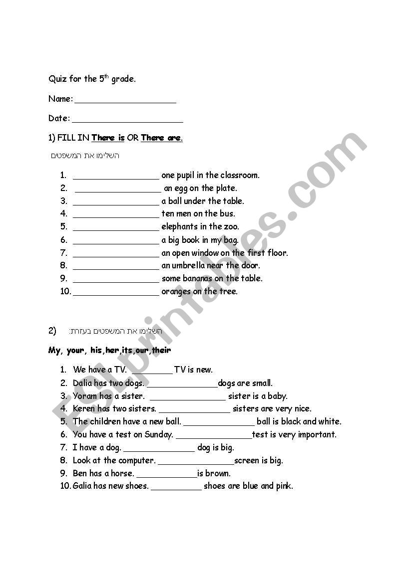 quiz 5th grade worksheet