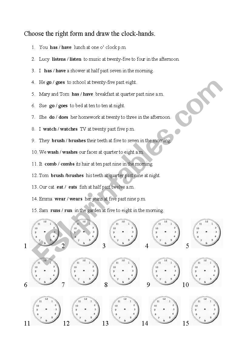 daily routines worksheet