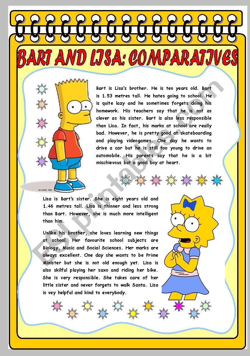 BART AND LISA: COMPARISONS worksheet