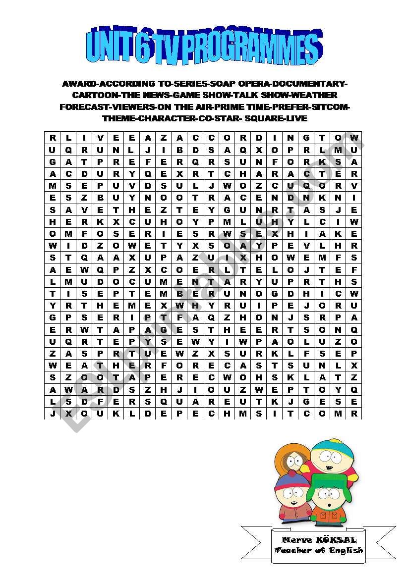unit 6 tv programmes puzzle worksheet