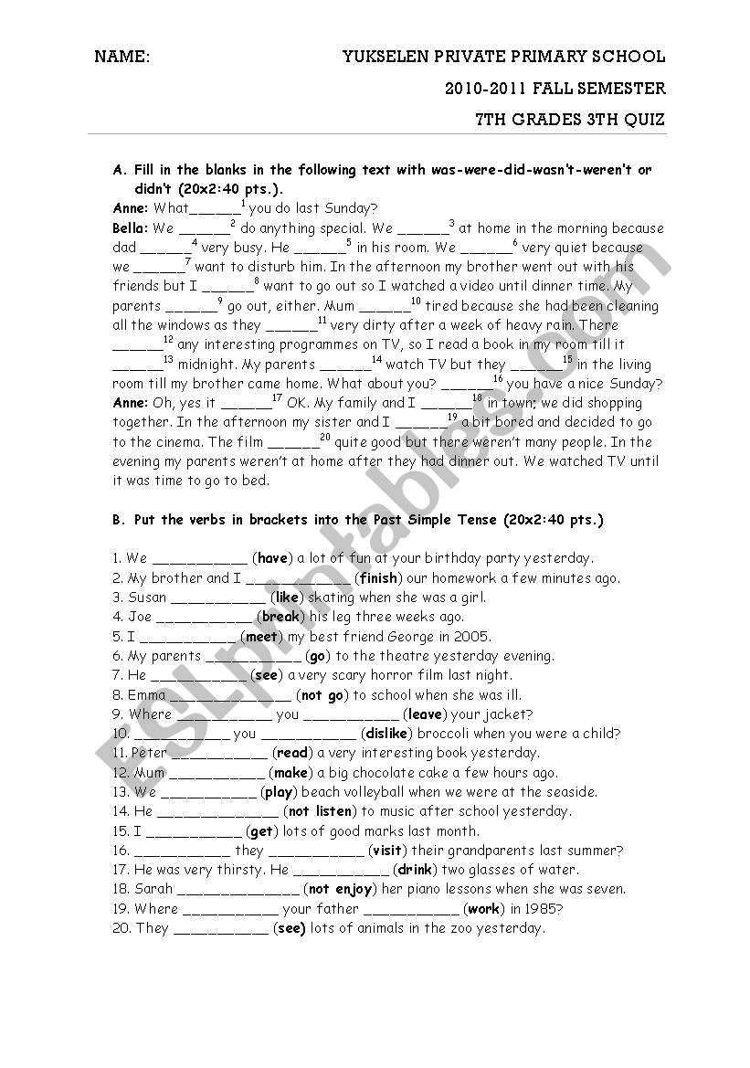 past simple worksheet