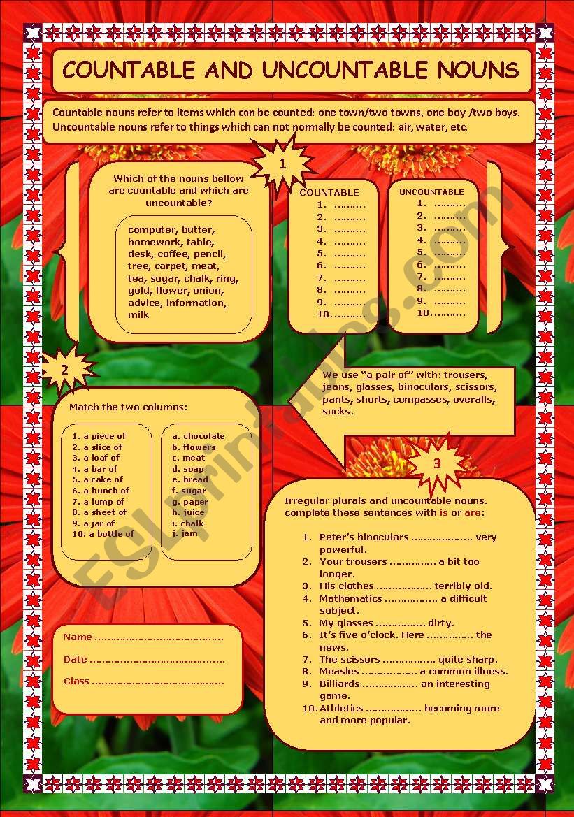 Countable and Uncountable nouns