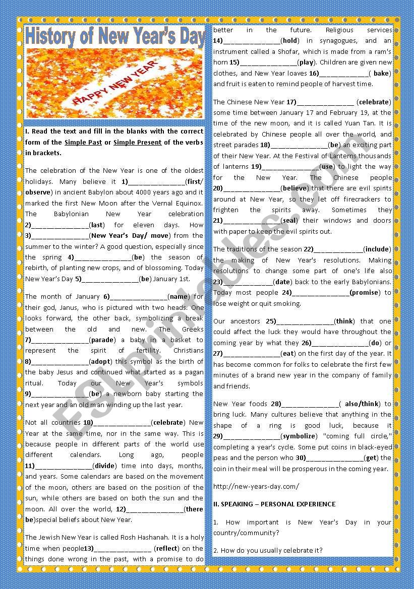 HISTORY OF NEW YEARÂ´S DAY worksheet