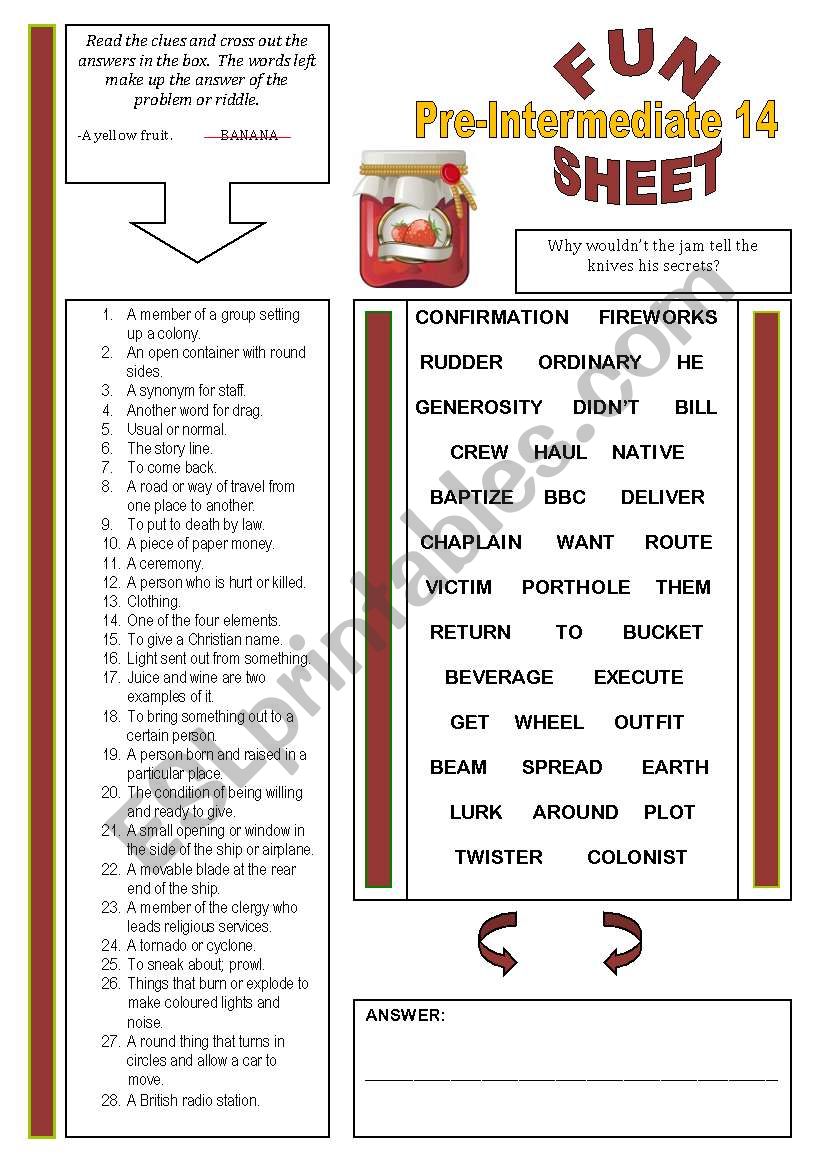 FunSheet Pre-Intermediate #14 worksheet