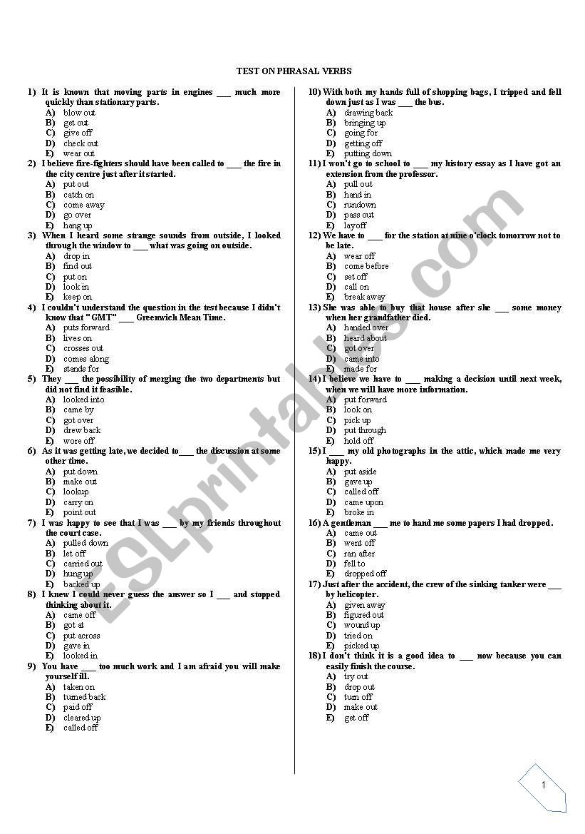 phrasal verbs worksheet