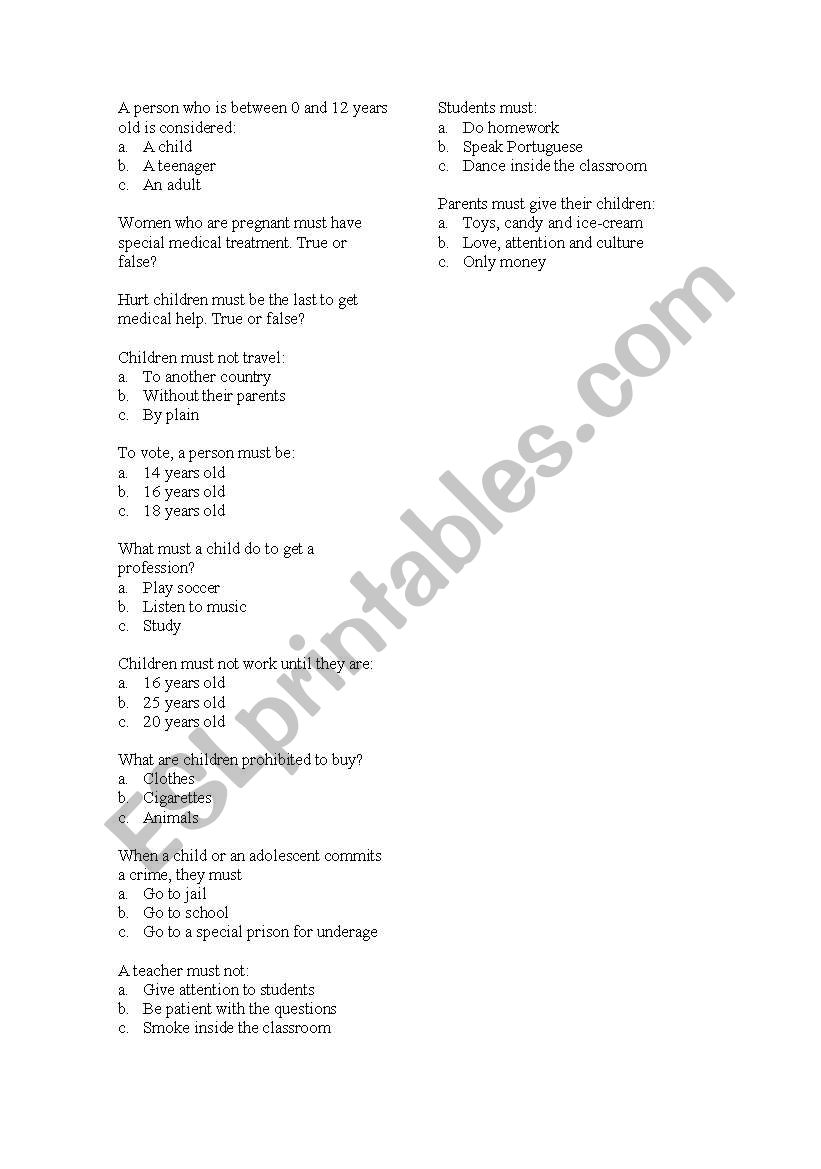 Children and Adolescents Rights Quiz