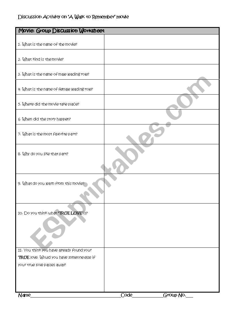 Group Discussion on Movie worksheet