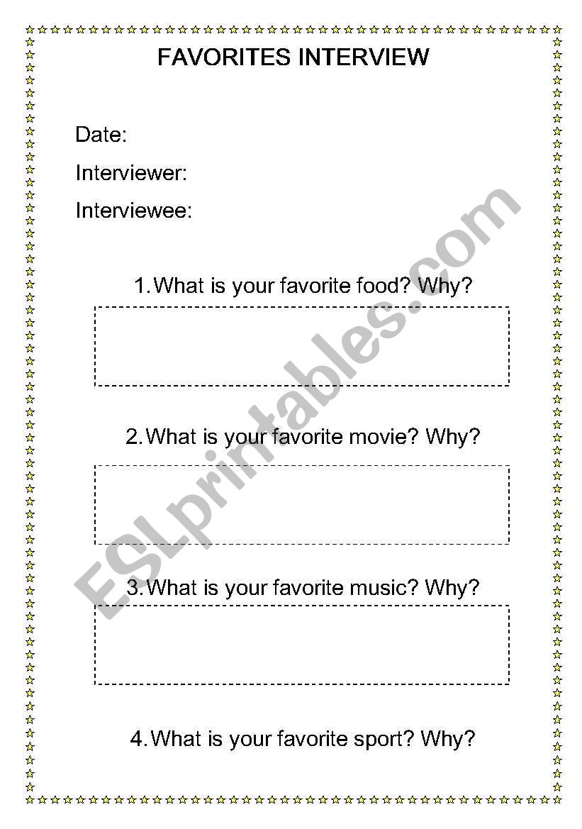 favorites interview worksheet