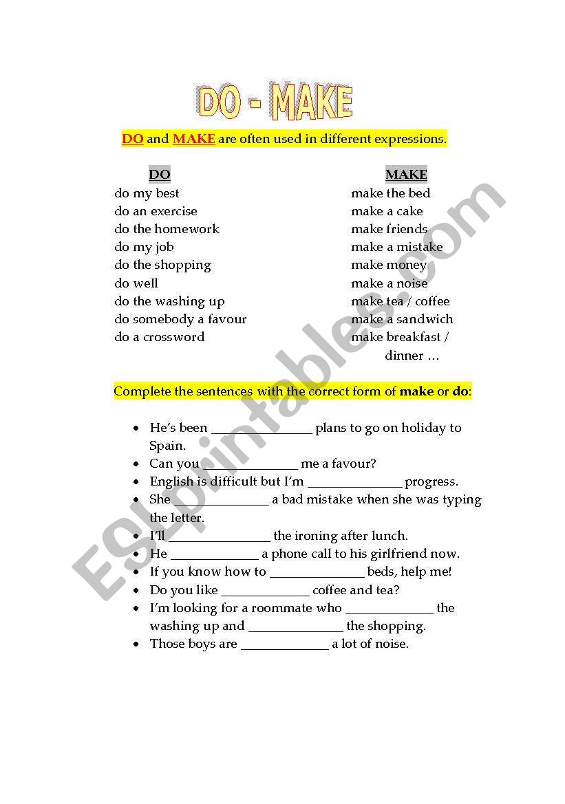 DO and MAKE worksheet