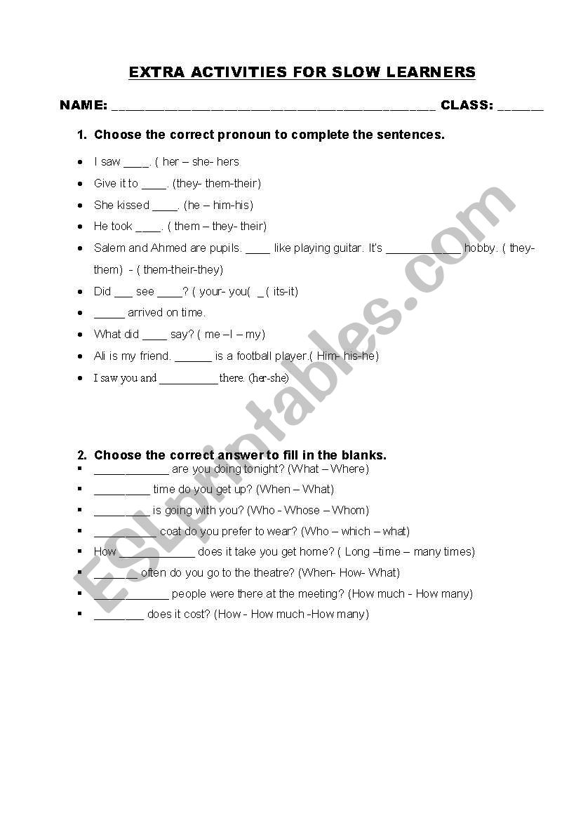 Wonderful activities for weak students