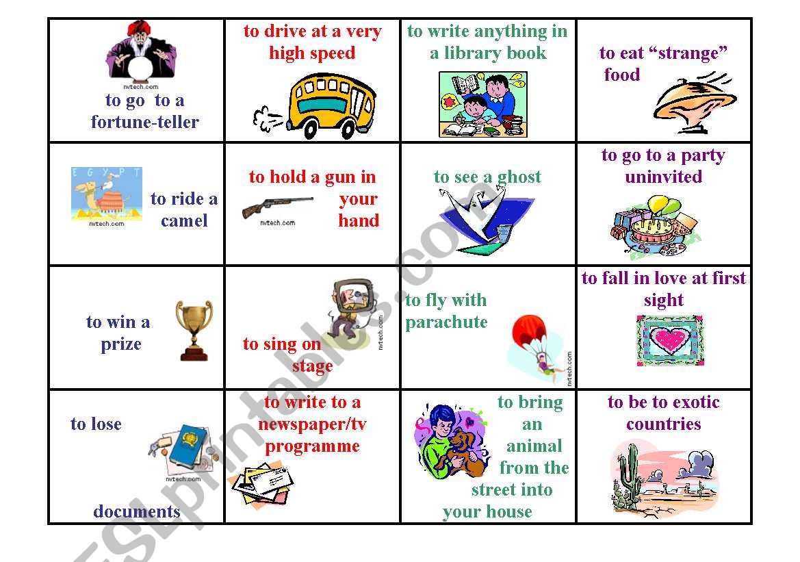 Speaking cards (present perfect life ex)