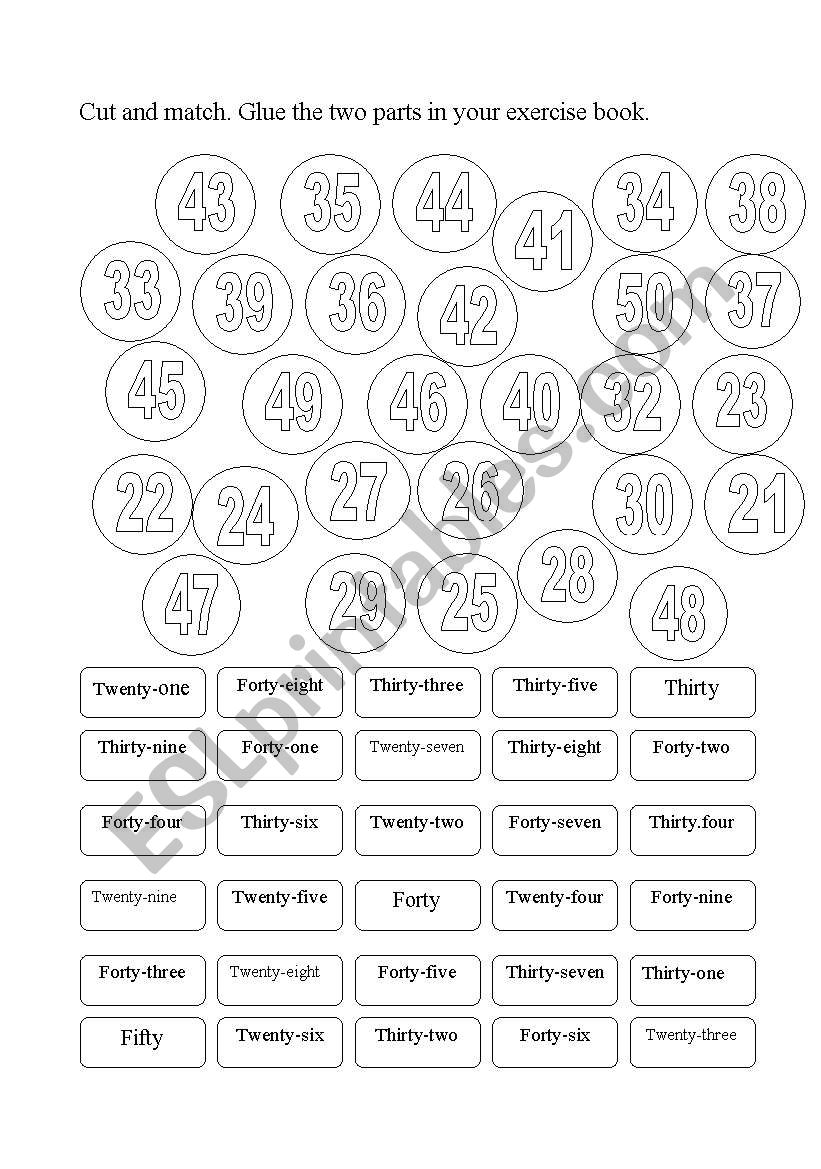 Numbers 21-50 worksheet