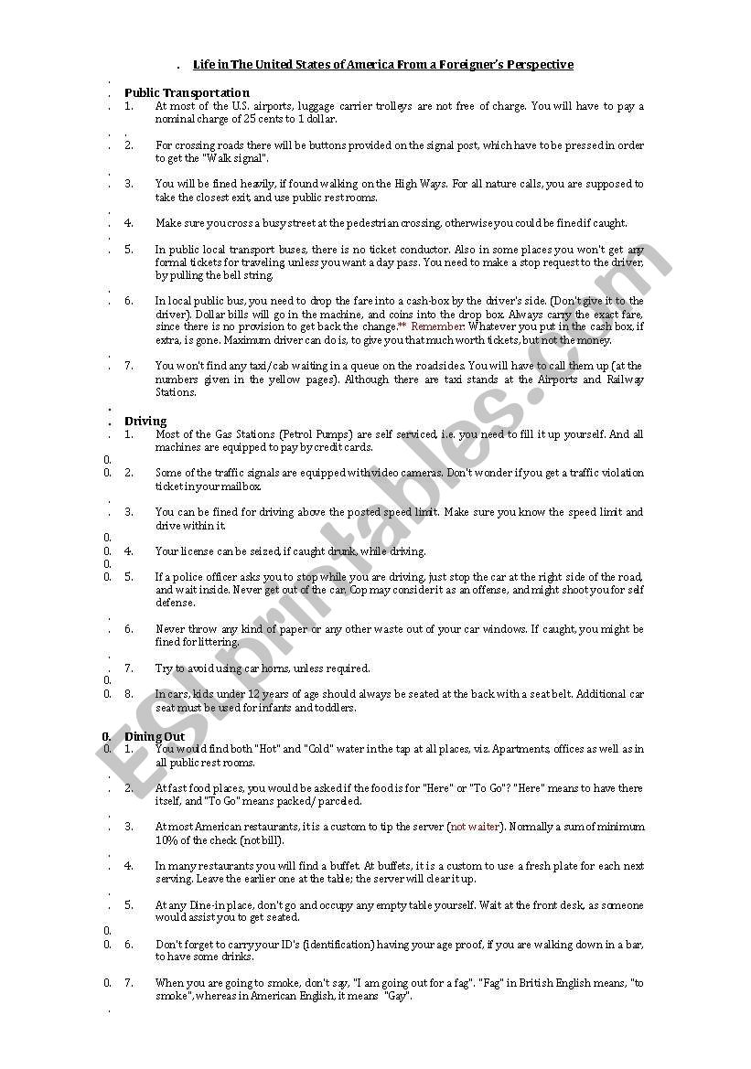 Facts about America worksheet