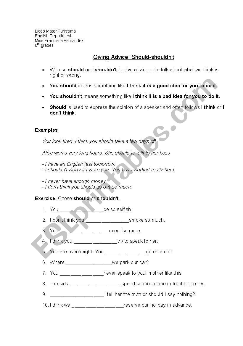 Should/Shouldn´t worksheet