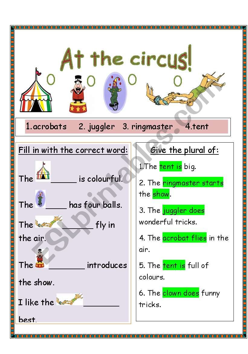 at the circus worksheet