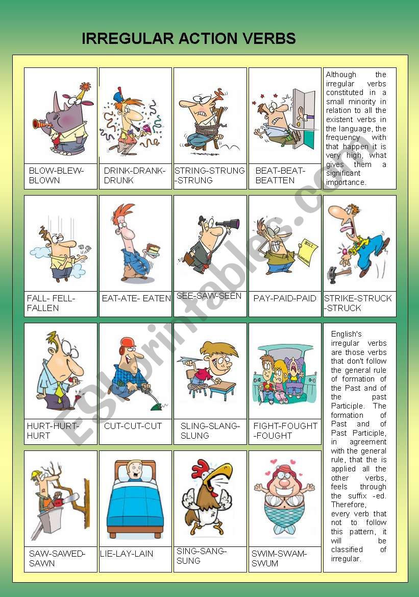 IRREGULAR ACTION VERBS EDITABLE ESL Worksheet By Ell 