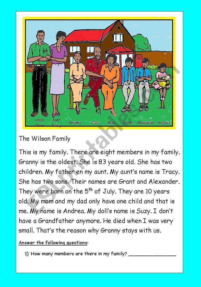 The Wilson family worksheet