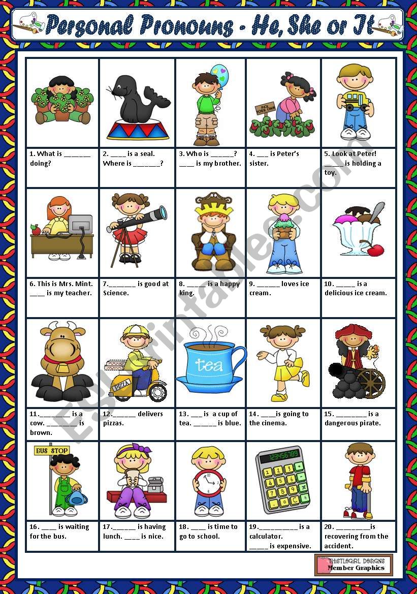 PERSONAL PRONOUNS HE SHE IT ESL Worksheet By Macomabi