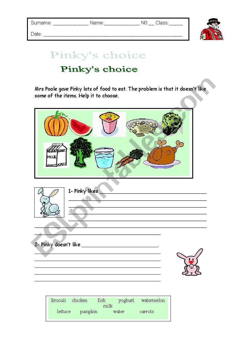 PINKYS  CHOICE worksheet