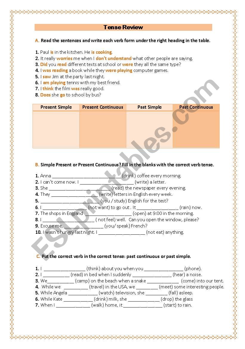 Tense Review worksheet