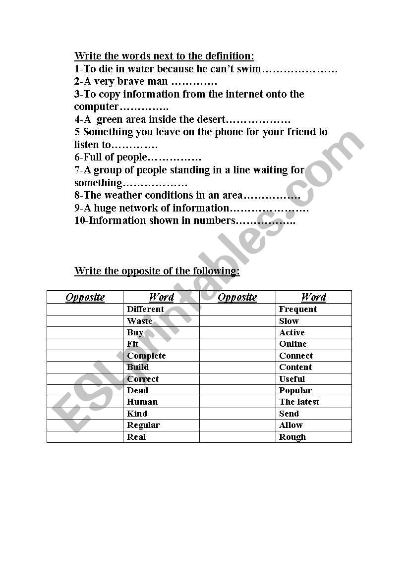 vocabulary worksheet