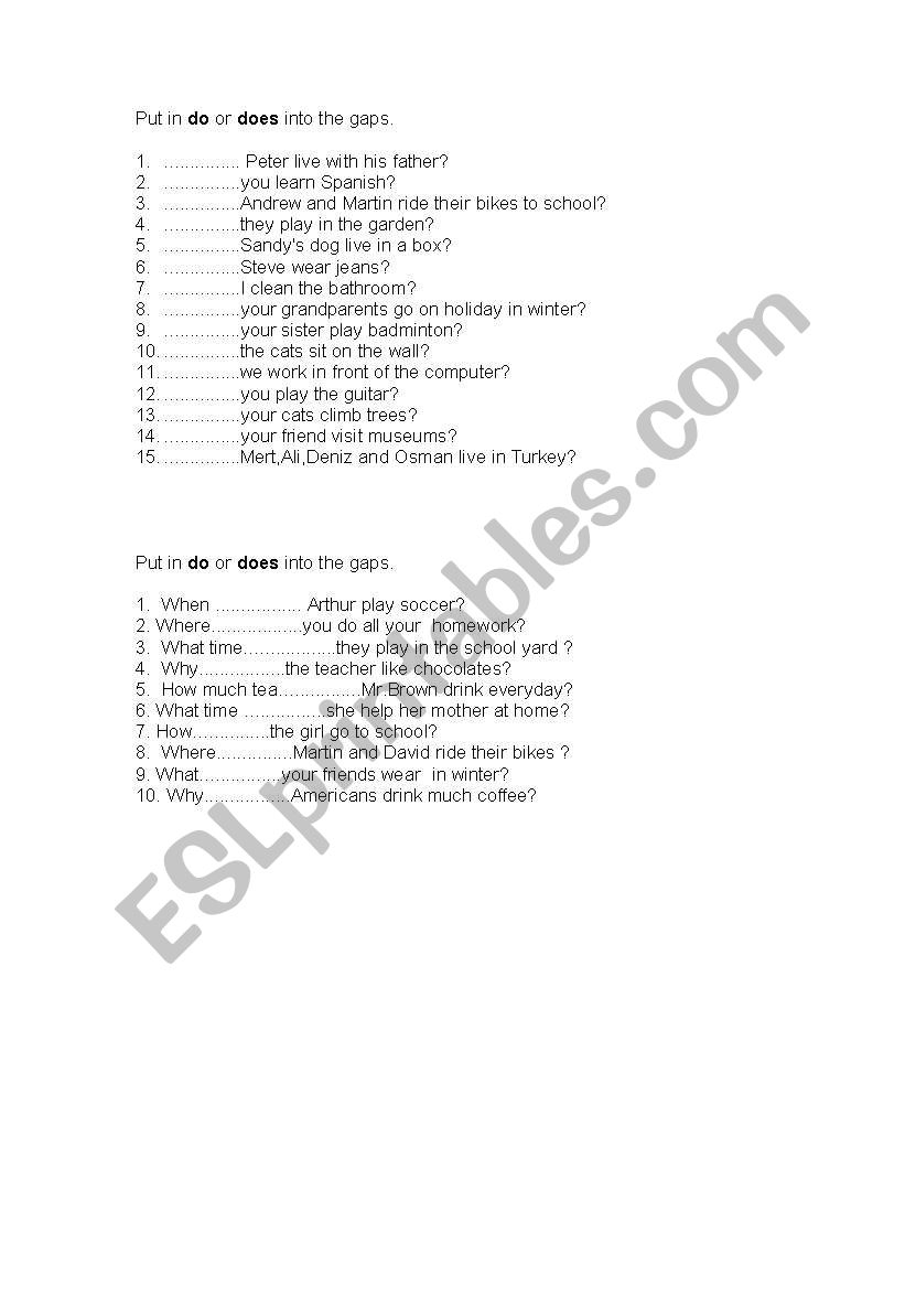 do - does worksheet