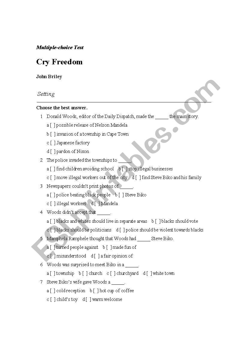 cry freedom test worksheet