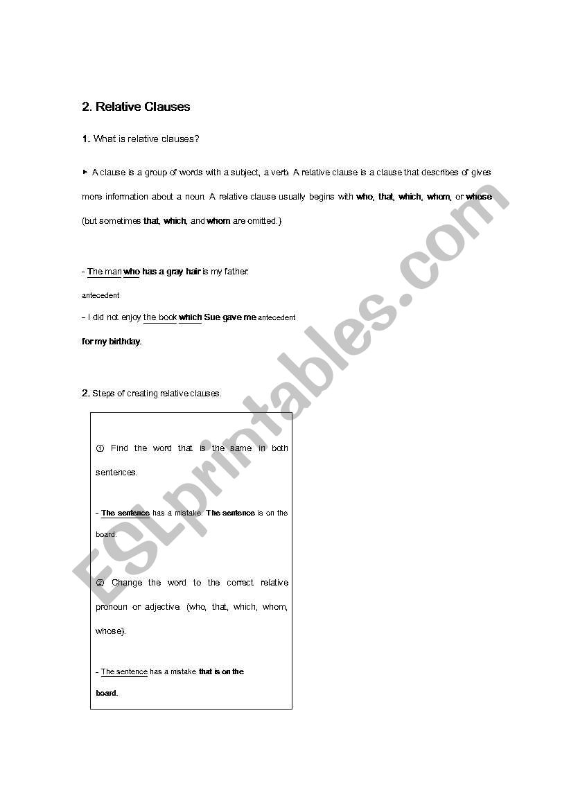 relative clause worksheet