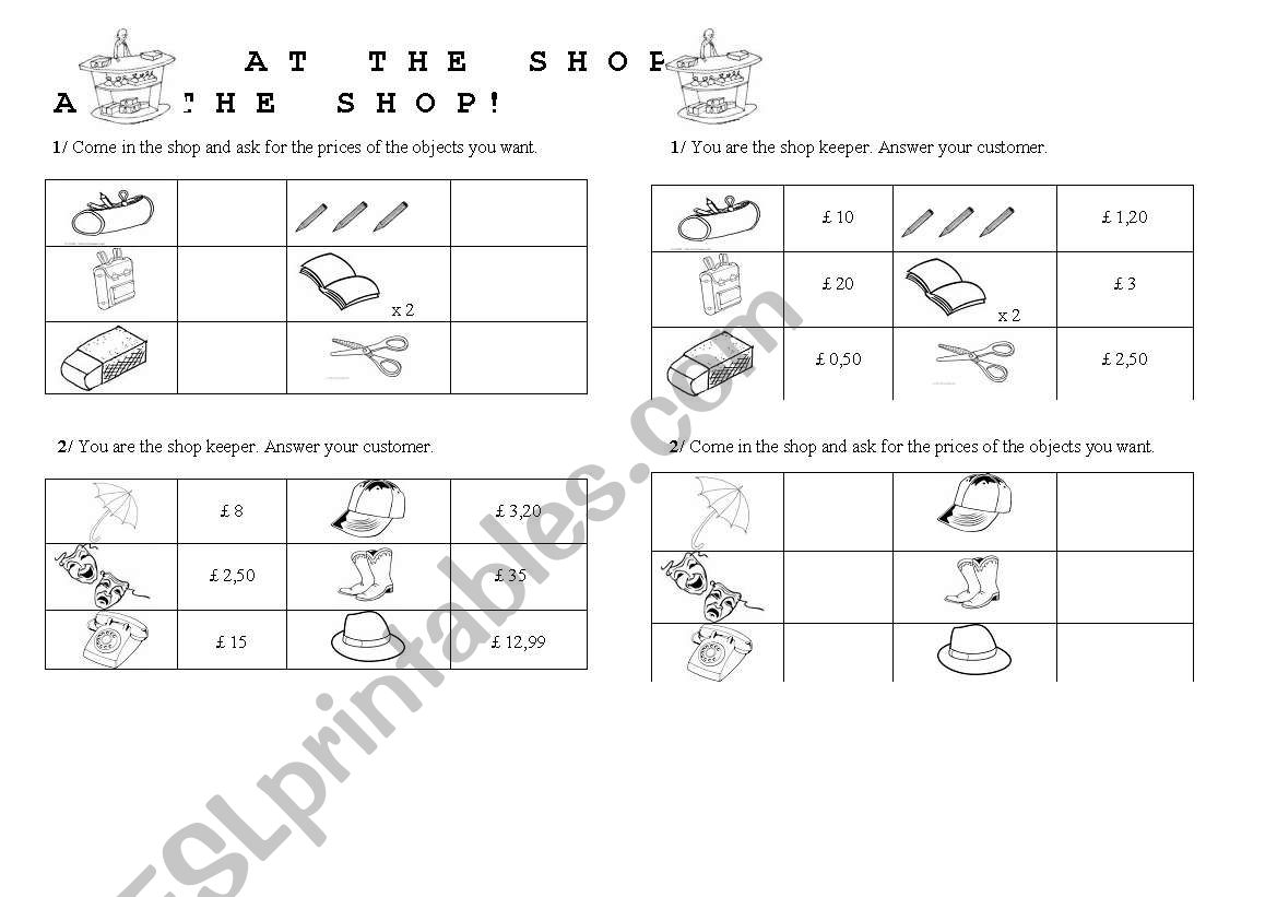 Shopping worksheet