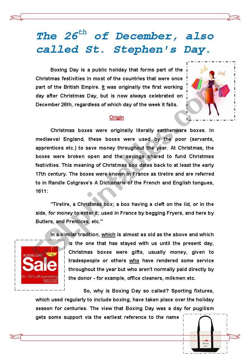 THE 26TH DECEMBER - BOXING DAY - ST.STEPHENÂ´S DAY