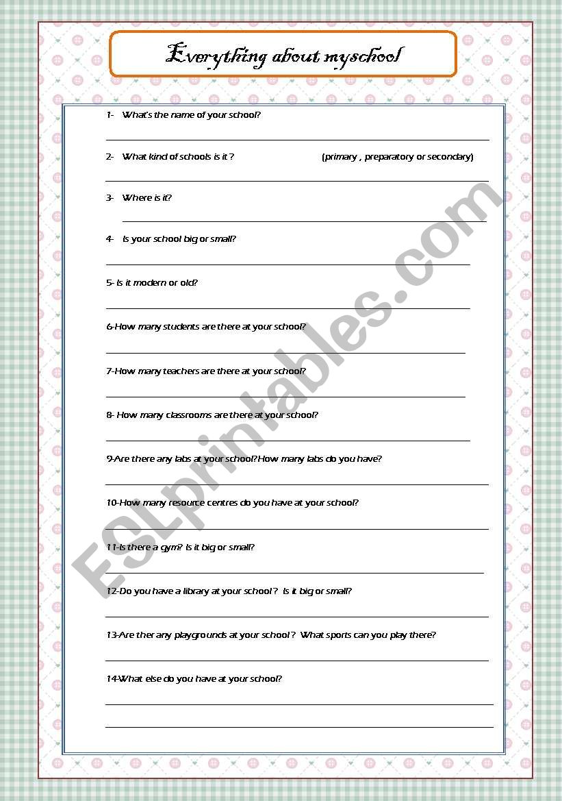 school survey worksheet