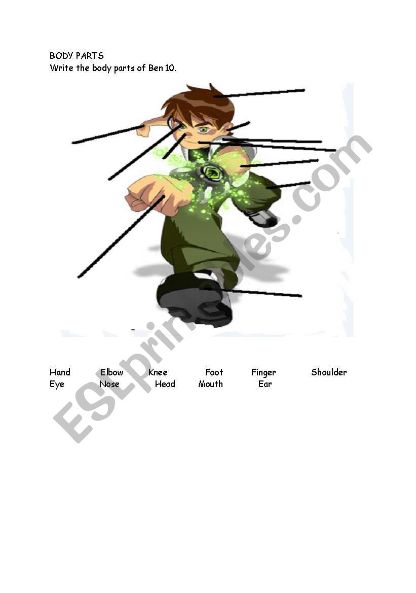 ben ten body parts worksheet