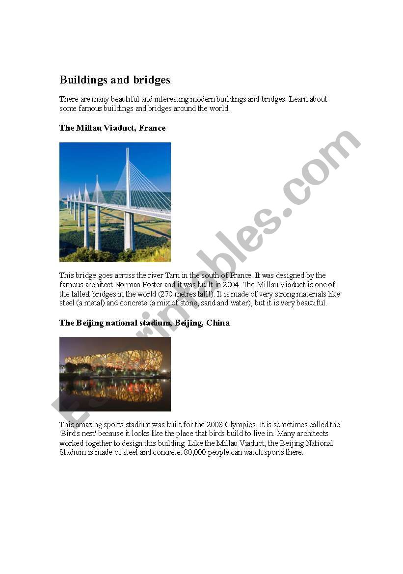 Buildings and bridges worksheet
