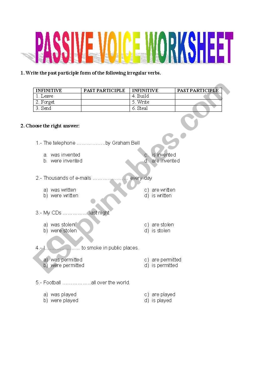 passive voice worksheet (2 pages)