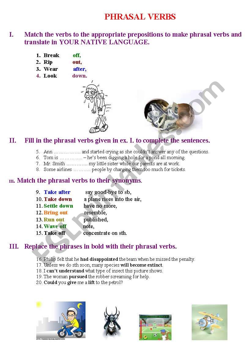 Phrasal verbs-Quiz worksheet