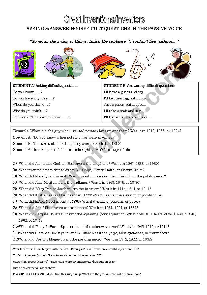 Great Inventions/Inventors worksheet